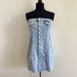 Meshki Light Blue Strapless Denim Dress